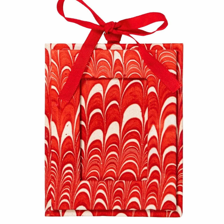 Mini Picture Frame Ornament, Red Marbled