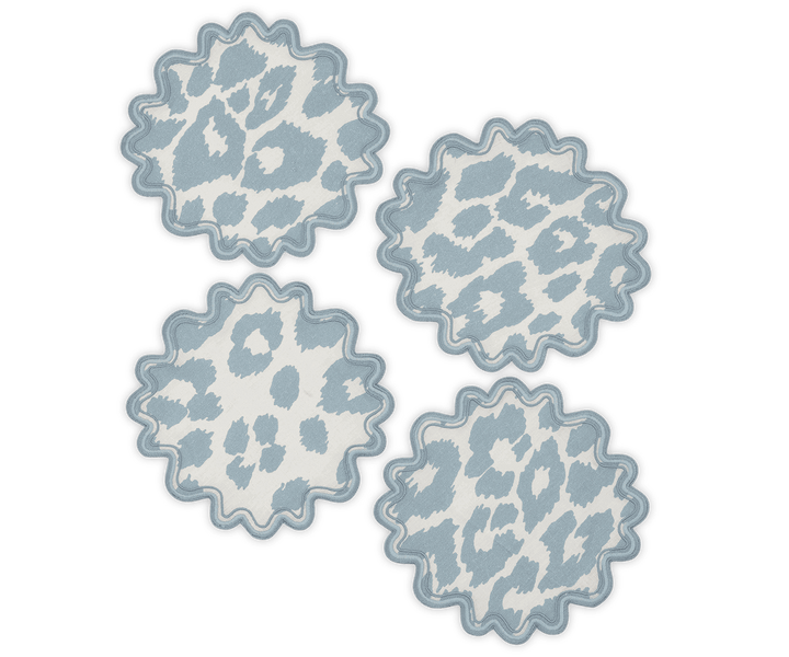 Schumacher Iconic Leopard Cocktail Napkins in Sky, Set of 4