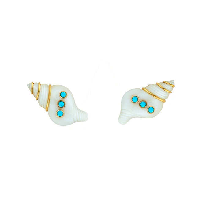 Seashell Stud Earrings, Turquoise | ASHA