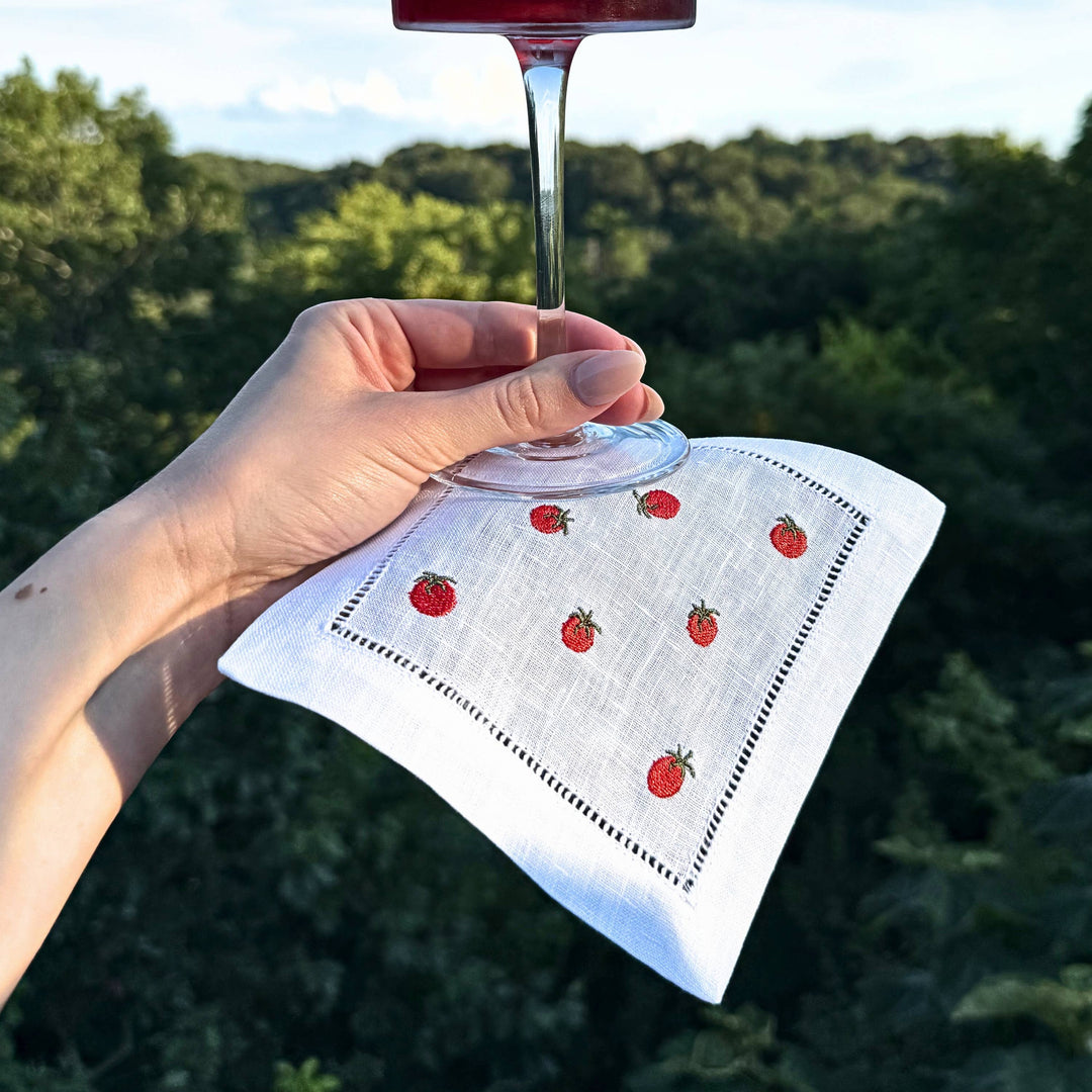 Tomato Embroidered Cocktail Napkin Set
