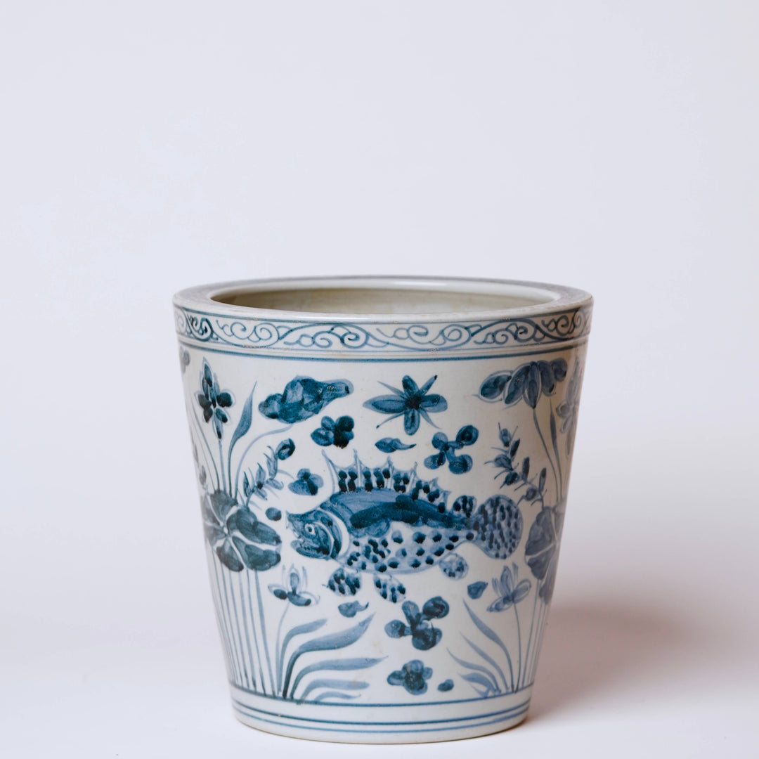 Blue and White Hand Painted Fish Planter