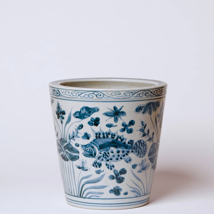 Blue and White Hand Painted Fish Planter