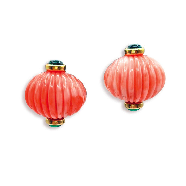 Coral and Jade Resin Omega Earrings