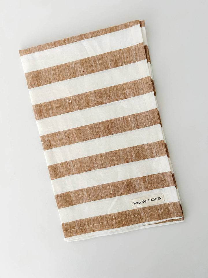 French Linen Tea Towel, Toffee Stripe