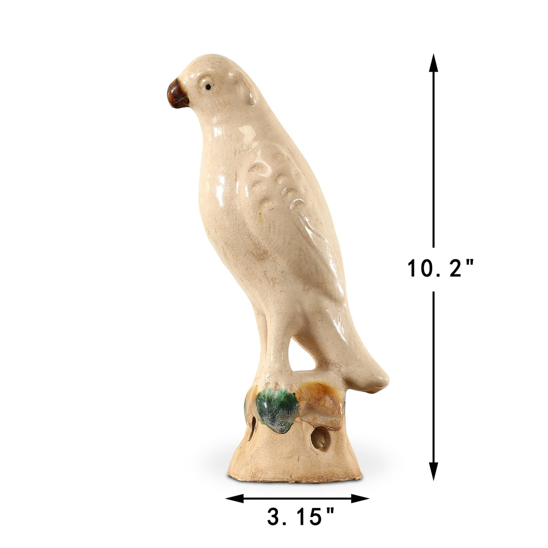 Glazed Ceramic Parrot, Creamy White