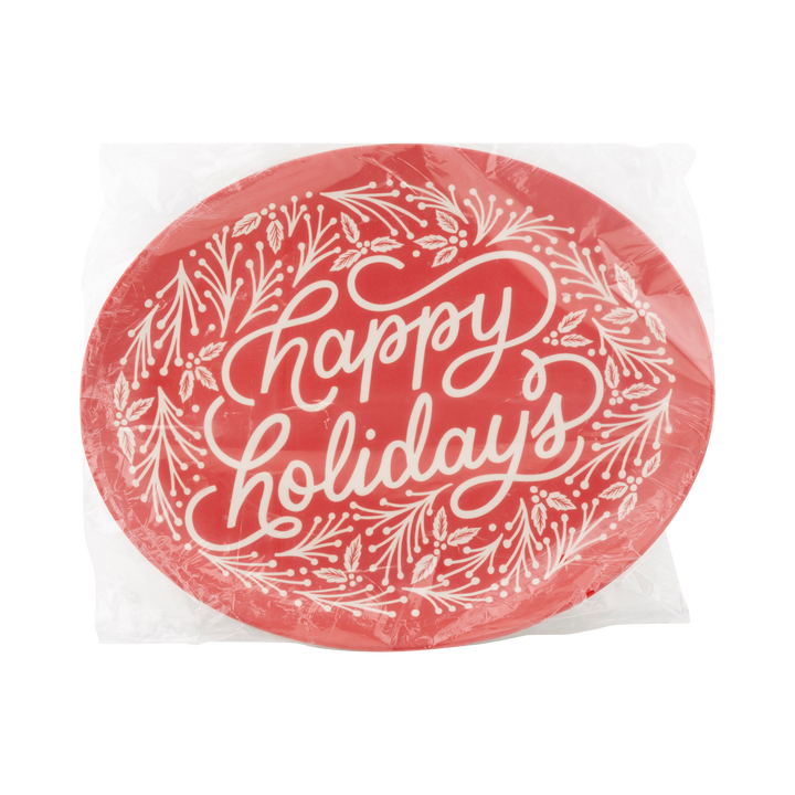 Happy Holidays Oval Bamboo Tray 12x15