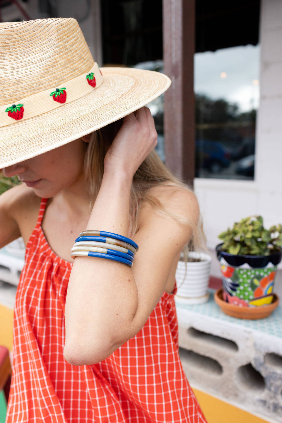 Thin Bangle Set, Navy and Horn
