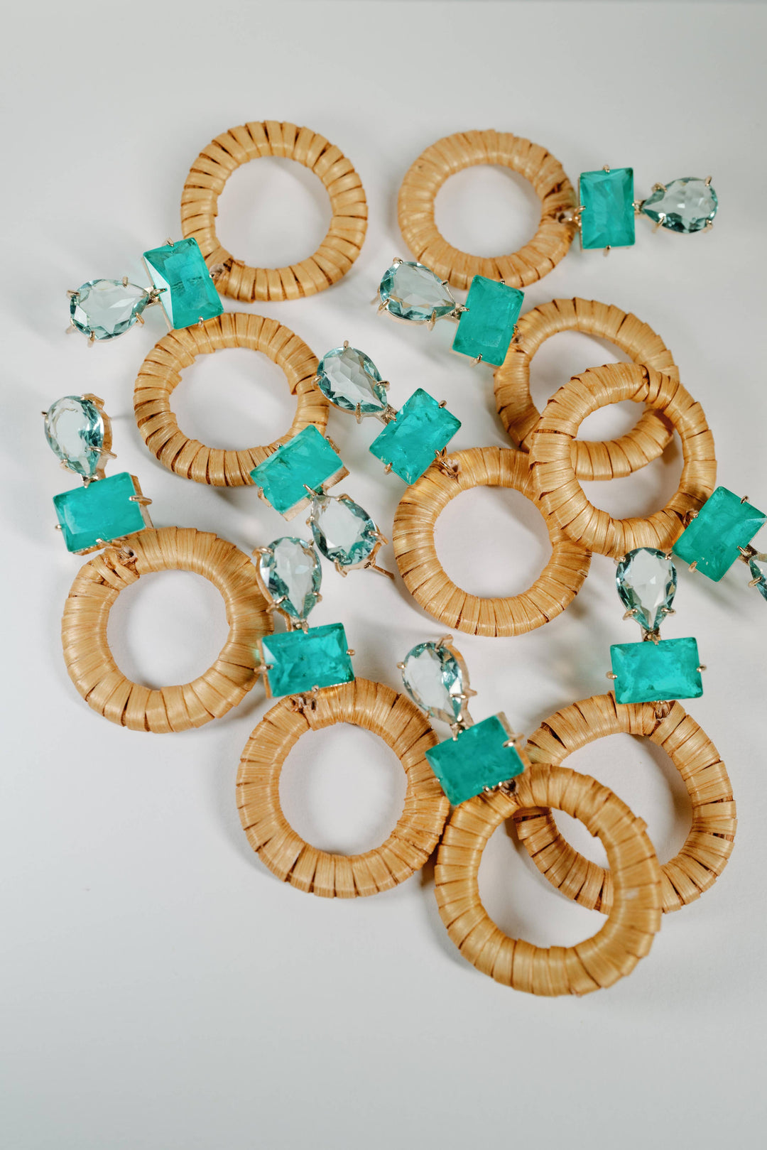 Rattan Circle Drop Earrings, Turquoise