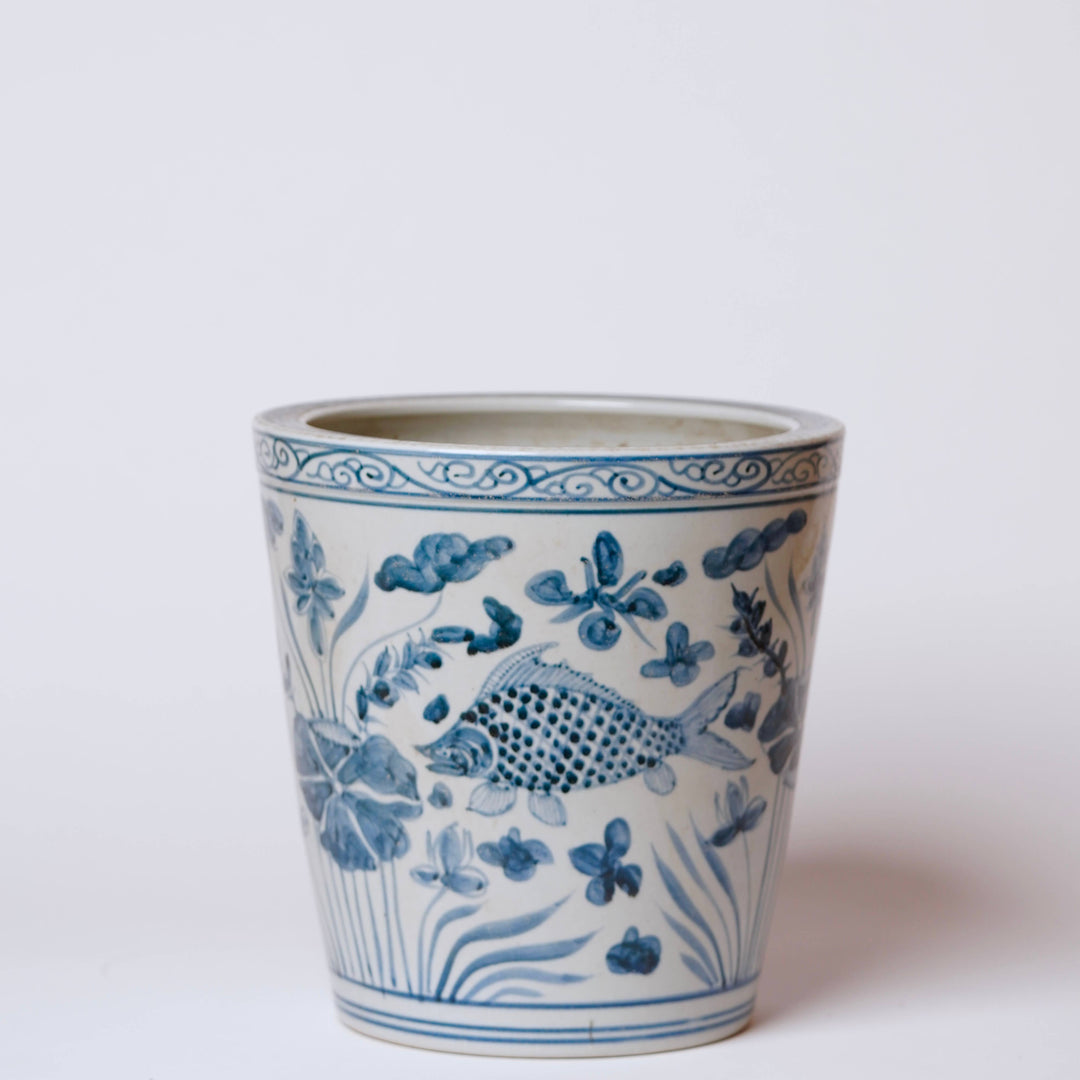 Blue and White Hand Painted Fish Planter