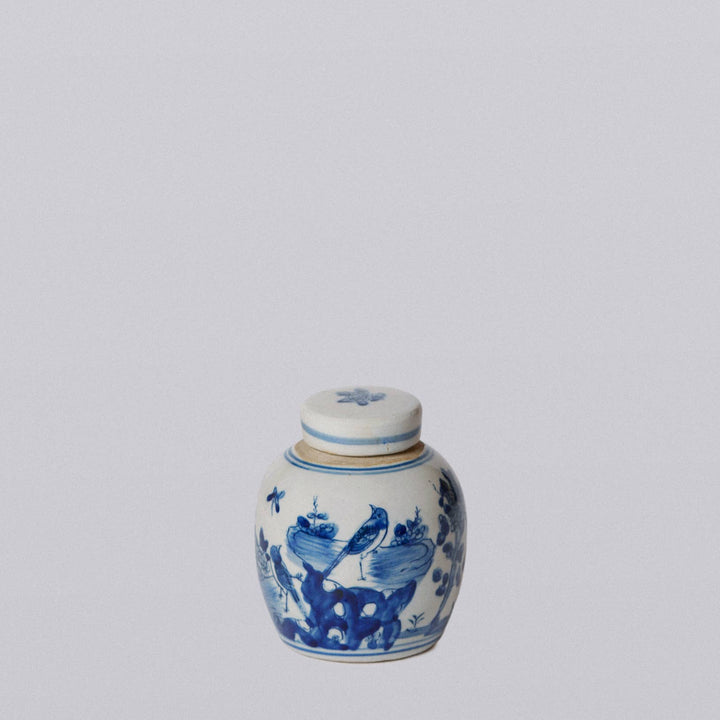 Blue and White Bird and Flower Jar, Mini