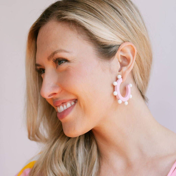 Bead Hoops in Pink and White