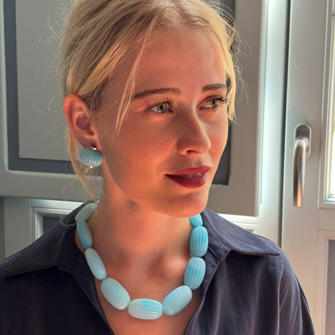 Carved Turquoise and Amethyst Resin Earrings