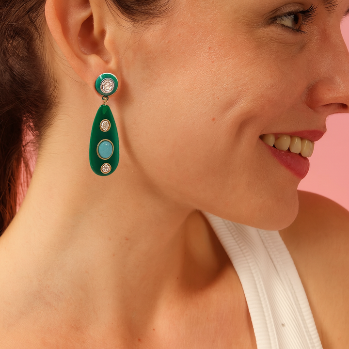 Green and Amethyst Crystal Resin Earrings