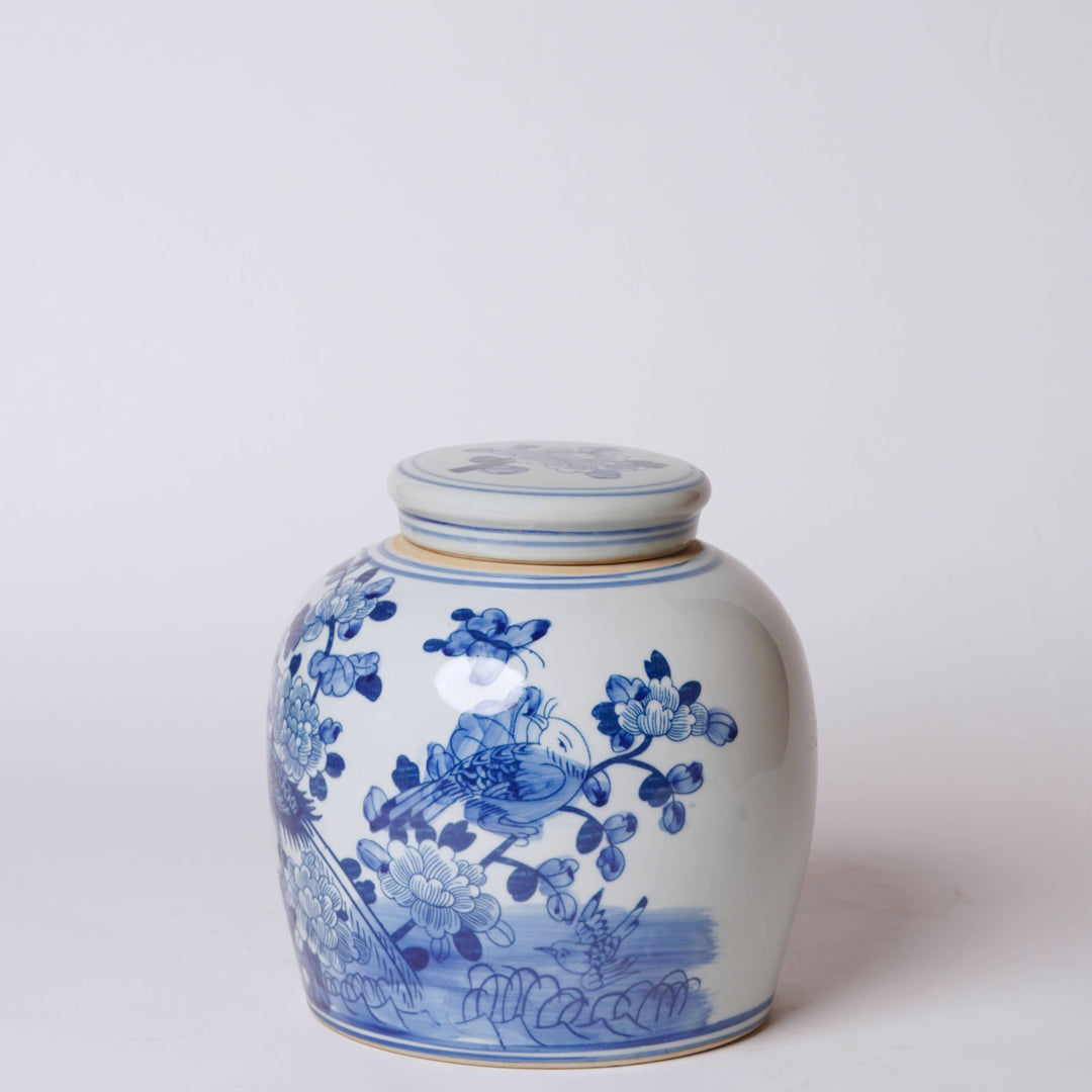 Blue and White Porcelain Bird and Flower Jar
