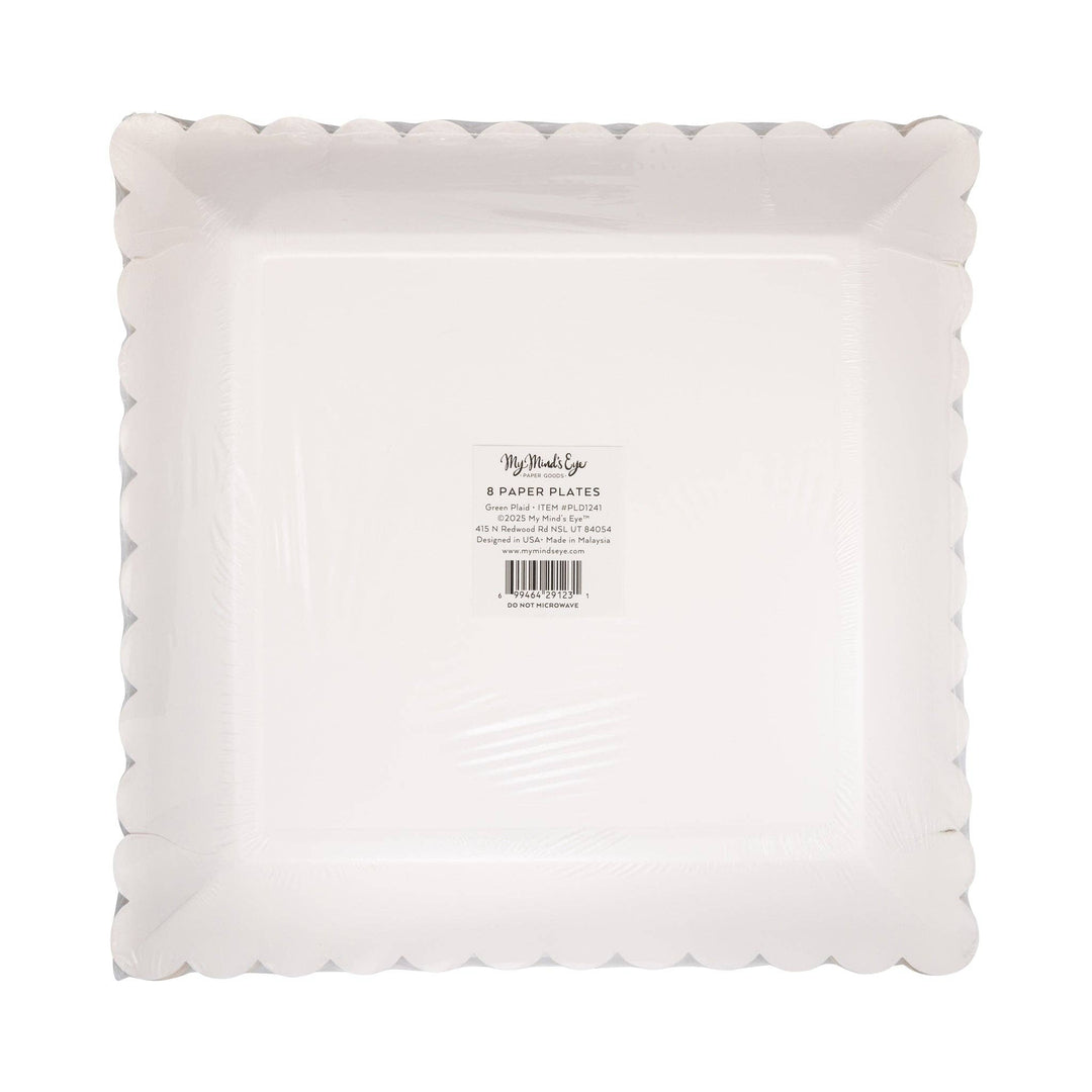 Christmas Plaid Square Scalloped Plates, Green