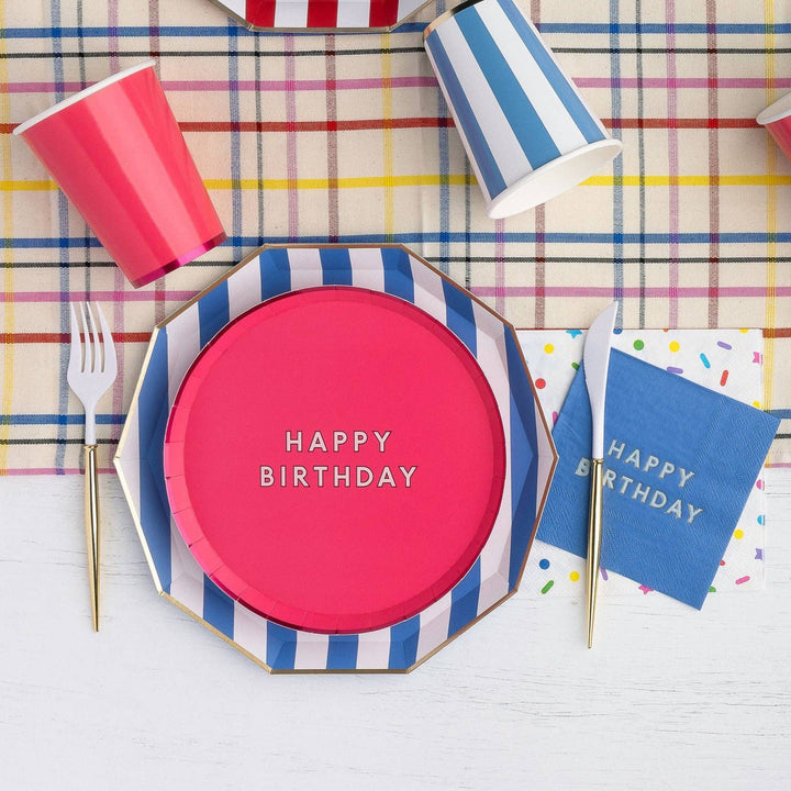 Cabana Stripe Plates in Palisades Blue, S/8 | Bonjour Fete