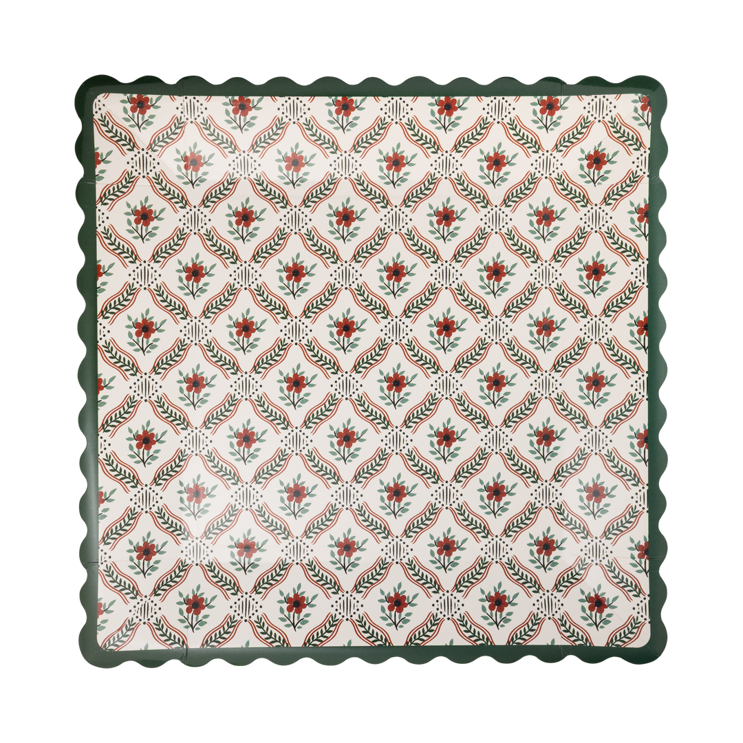 Floral Block Print Paper Plates S/8