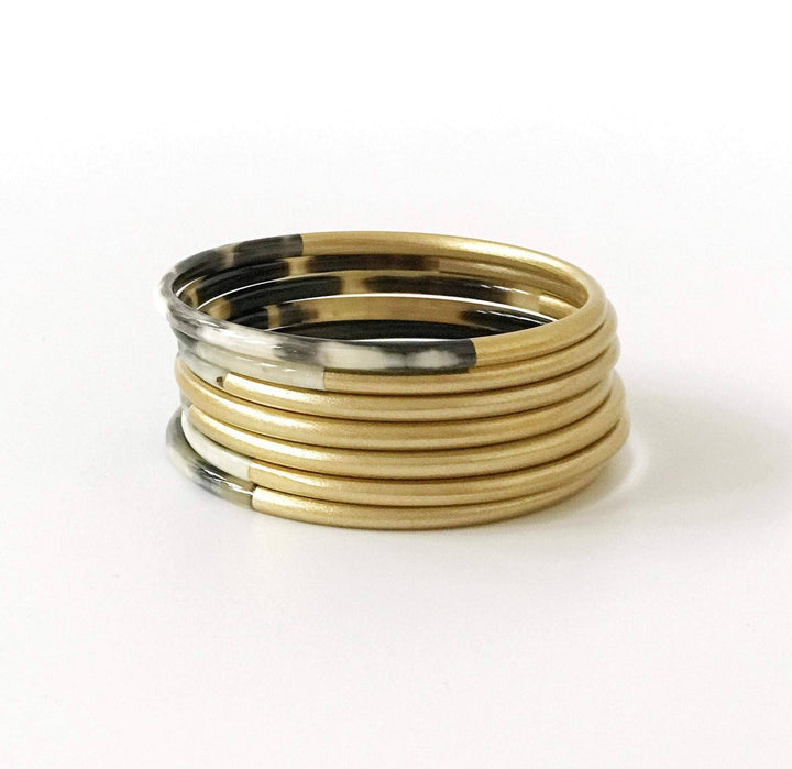 Thin Bangle Set, Shiny Gold and Horn