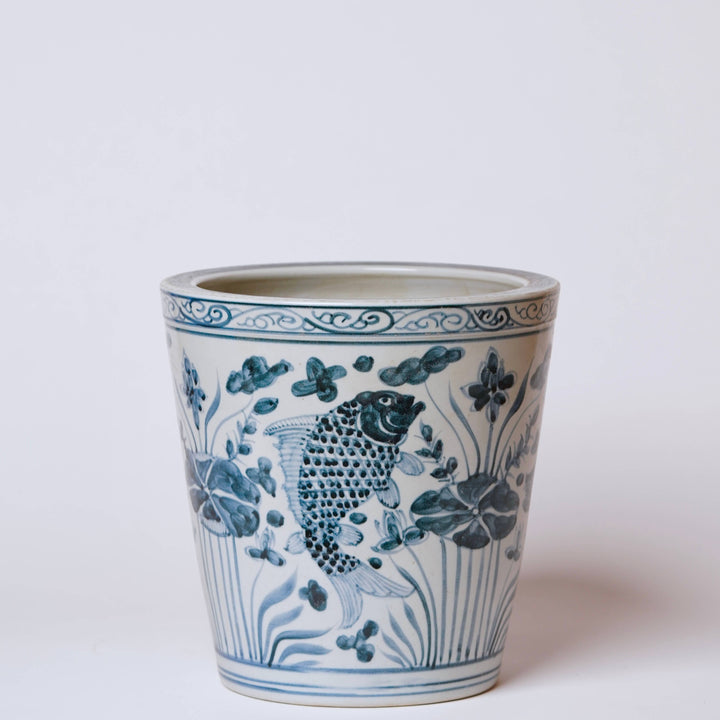 Blue and White Hand Painted Fish Planter