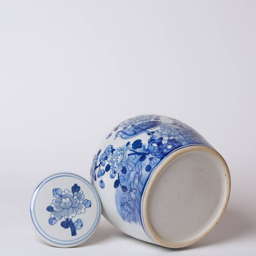 Blue and White Porcelain Bird and Flower Jar