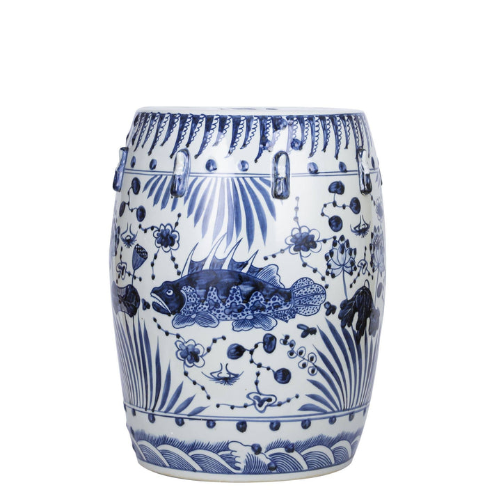 Blue and White Garden Stool, Fish