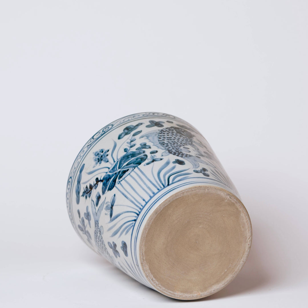 Blue and White Hand Painted Fish Planter