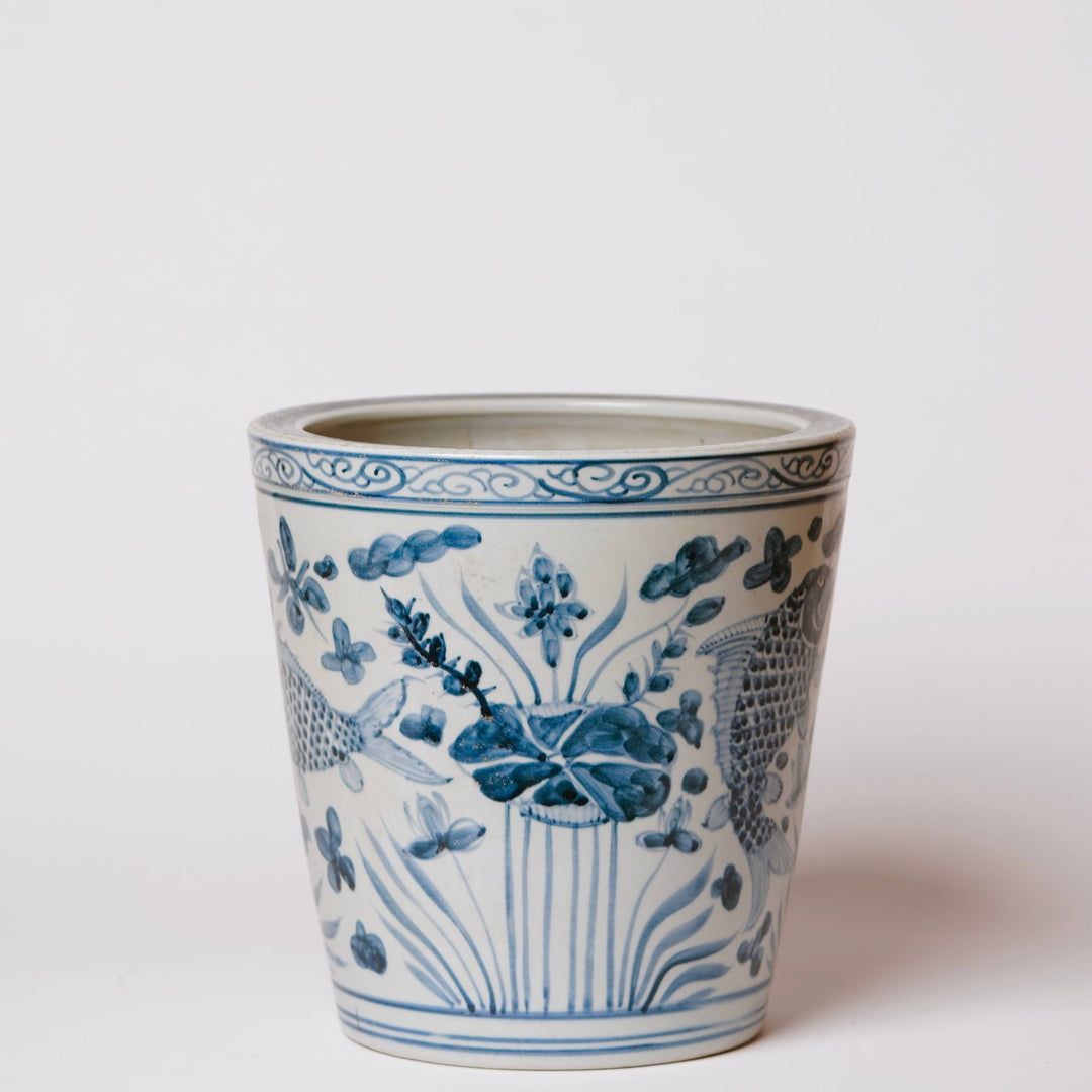 Blue and White Hand Painted Fish Planter