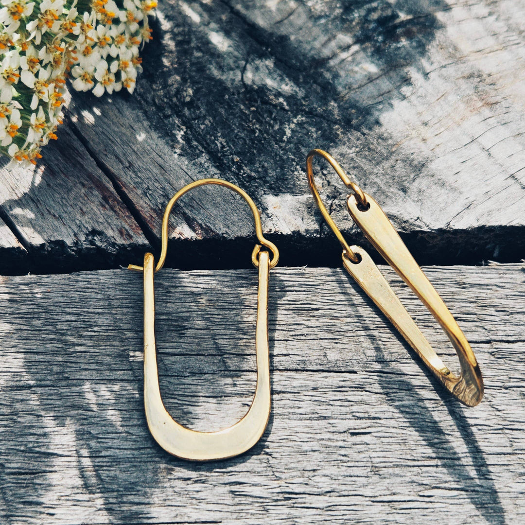 Brass Hoop Oval Earrings