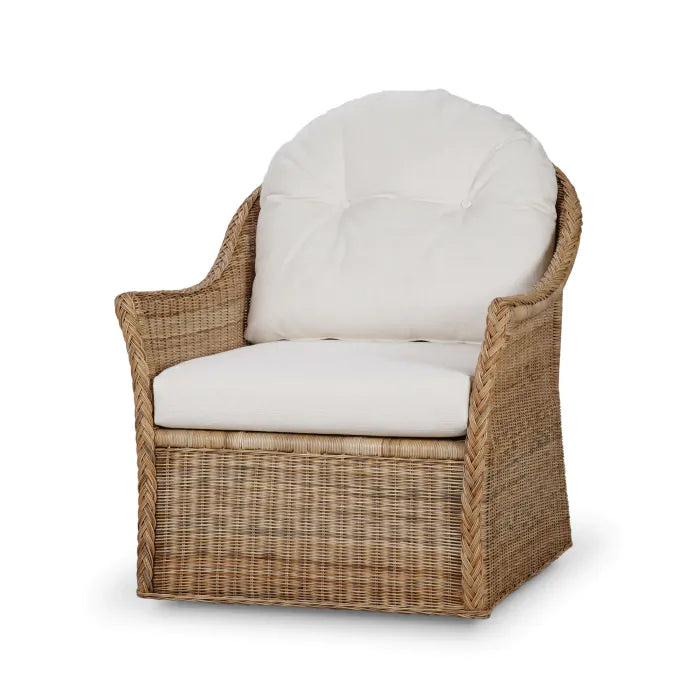 Nantucket Rattan Swivel Chair with White Performance Fabric (Pre-Order)