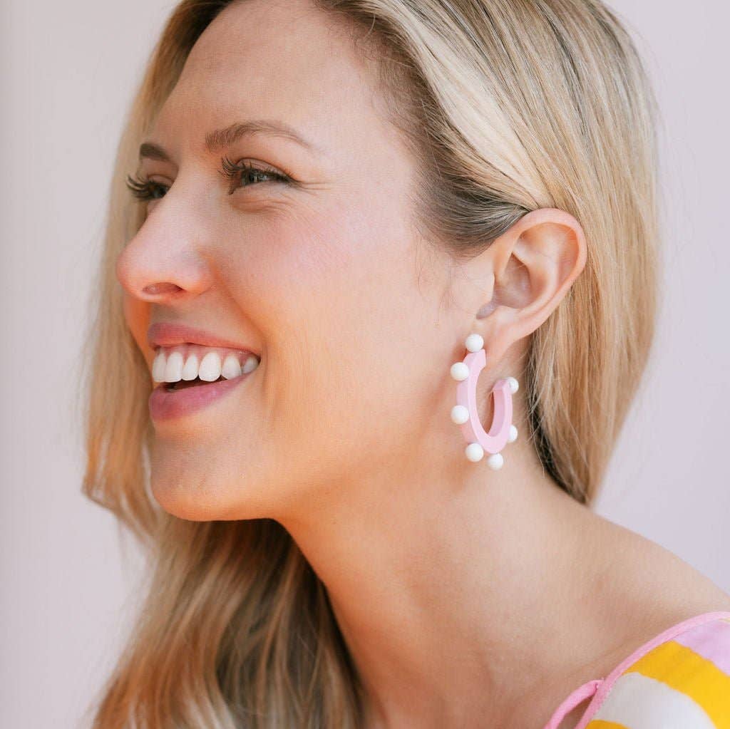 Bead Hoops in Pink and White