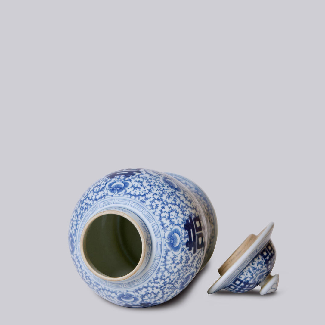Blue and White Double Happiness Temple Jar