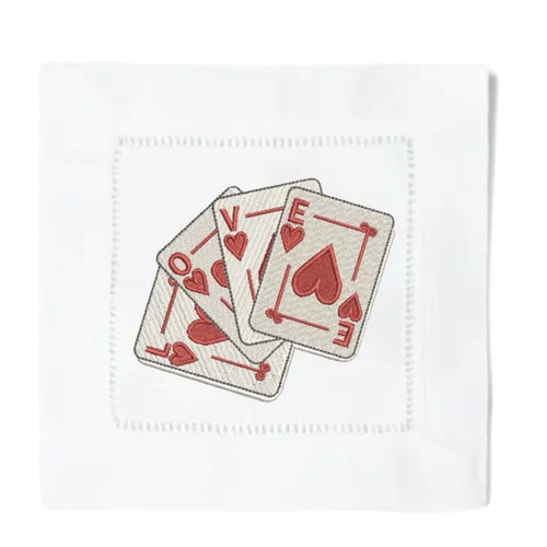 "Deck of Cards" Linen Cocktail Napkins, S/4