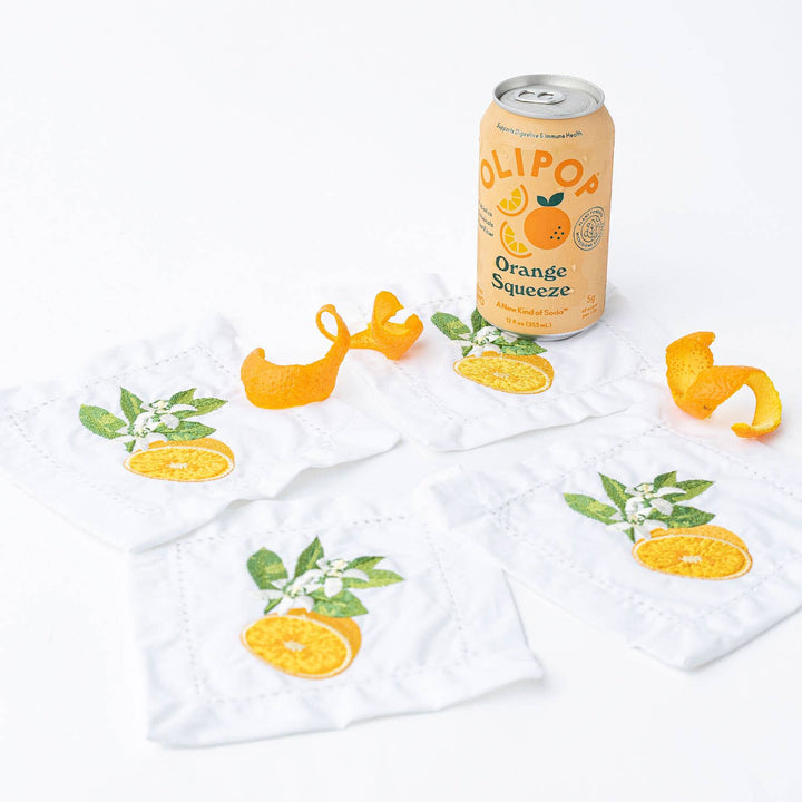 Orange Blossom Embroidered Cocktail Napkins, S/4