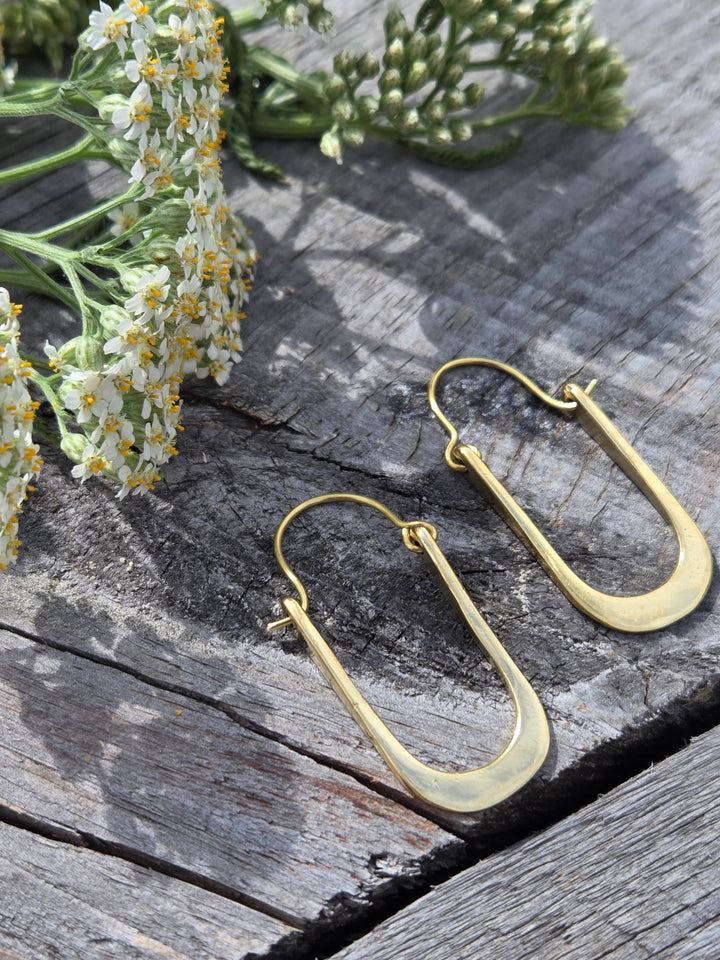 Brass Hoop Oval Earrings