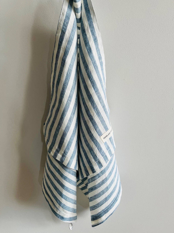 French Linen Tea Towel, Blue Stripe