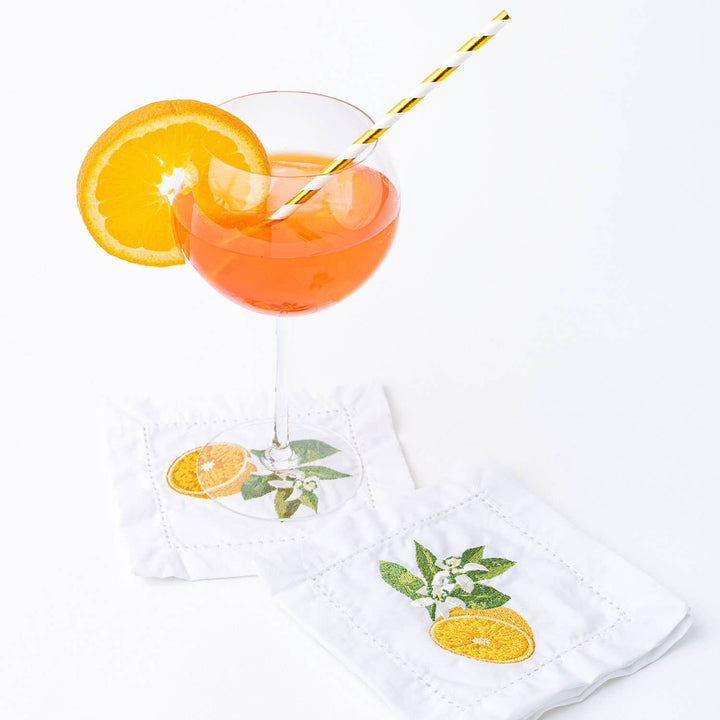 Orange Blossom Embroidered Cocktail Napkins, S/4