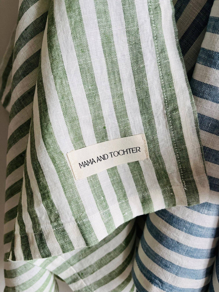 French Linen Tea Towel, Green Stripe