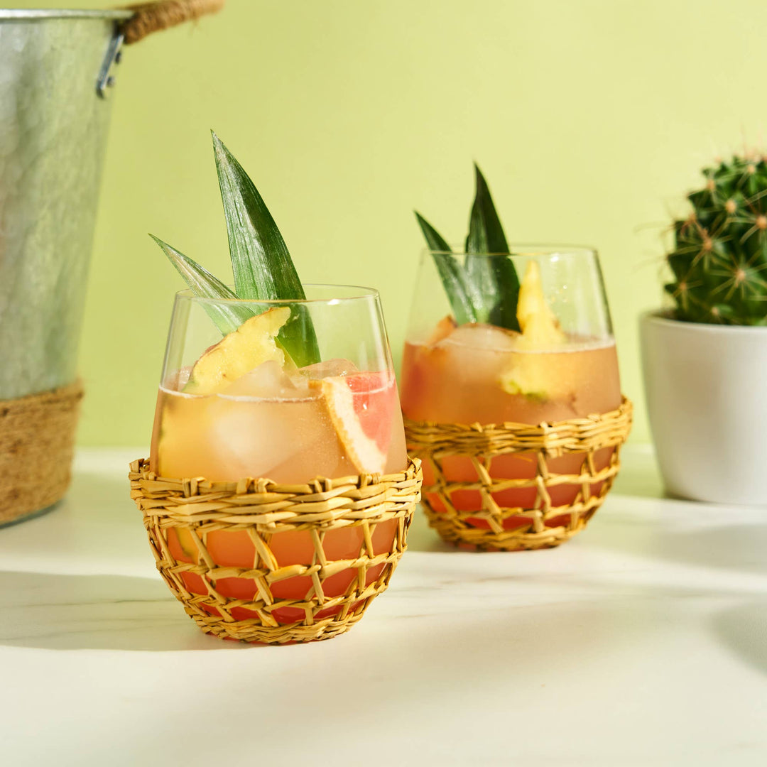 Seagrass Wrapped Glassware, S/2