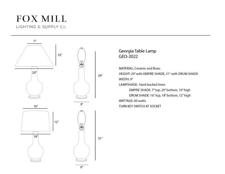 Georgia Table Lamp, White with Empire Lampshade