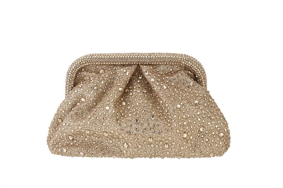 Rhinestone Snap Top Clutch Handbag, Silver or Gold