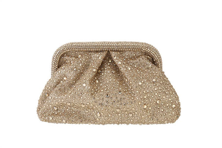 Rhinestone Snap Top Clutch Handbag, Silver or Gold