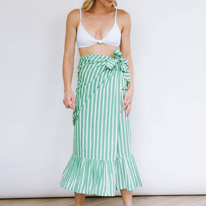 Stripe Vienna Sarong in Green and White