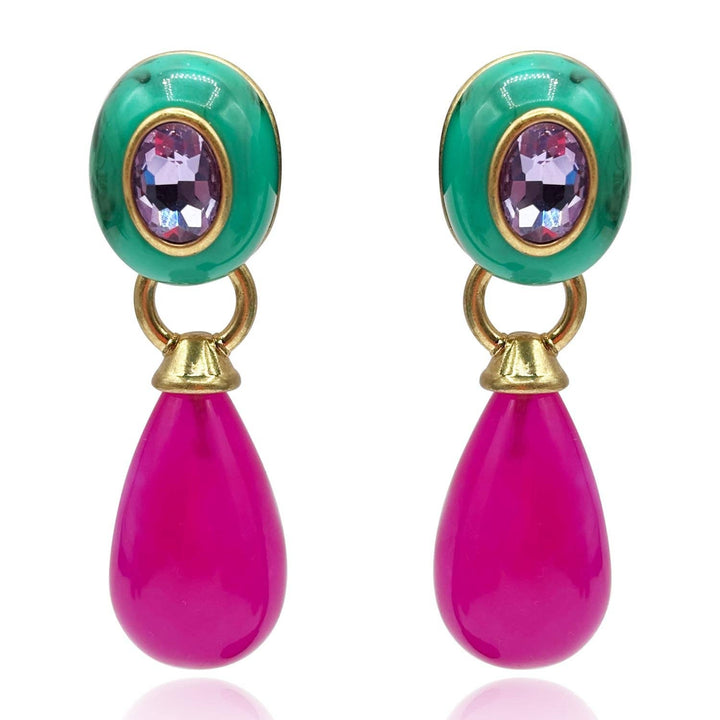 Malchite and Fuschia Resin Removable Drop Earrings