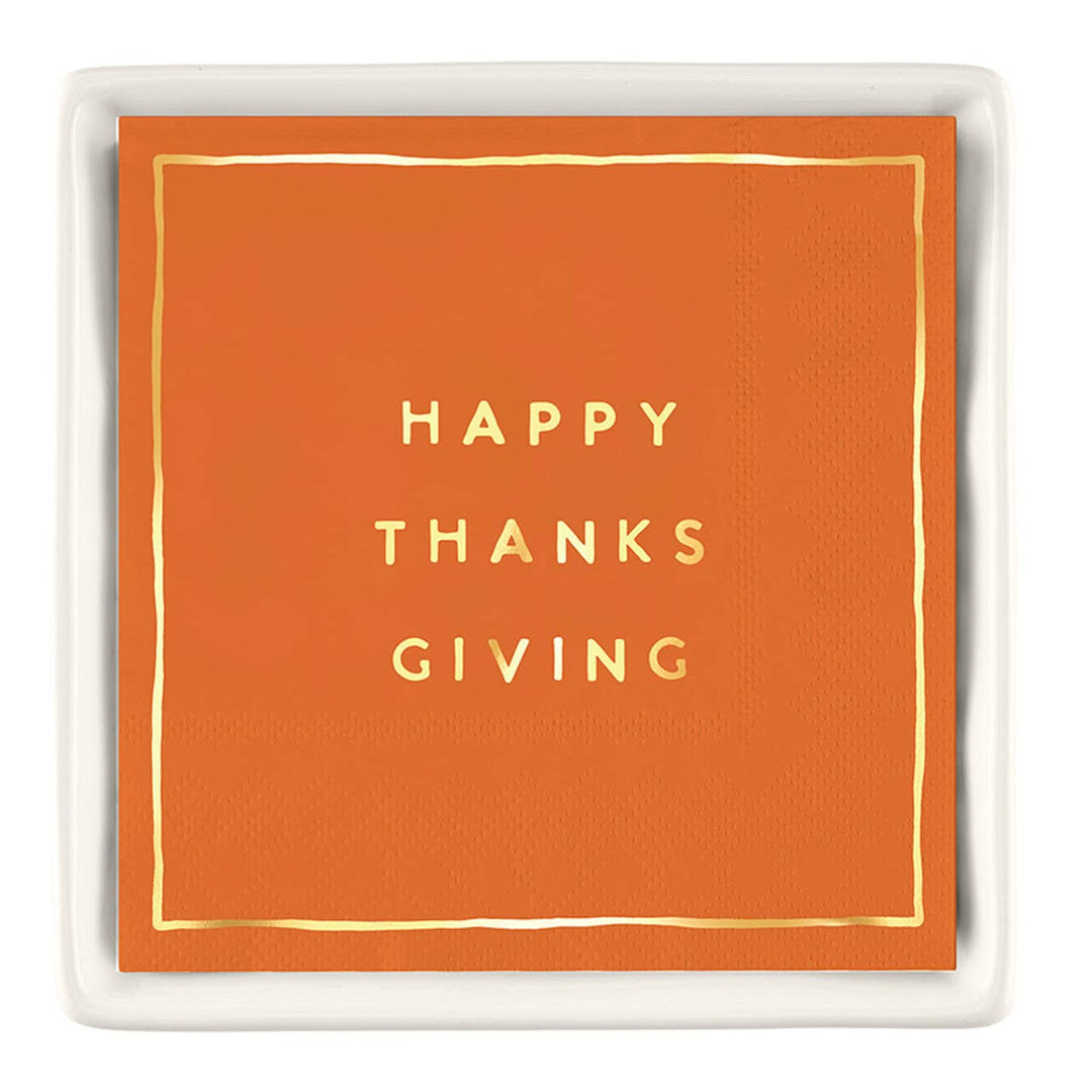 Ceramic Tray with Happy Thanksgiving Napkins