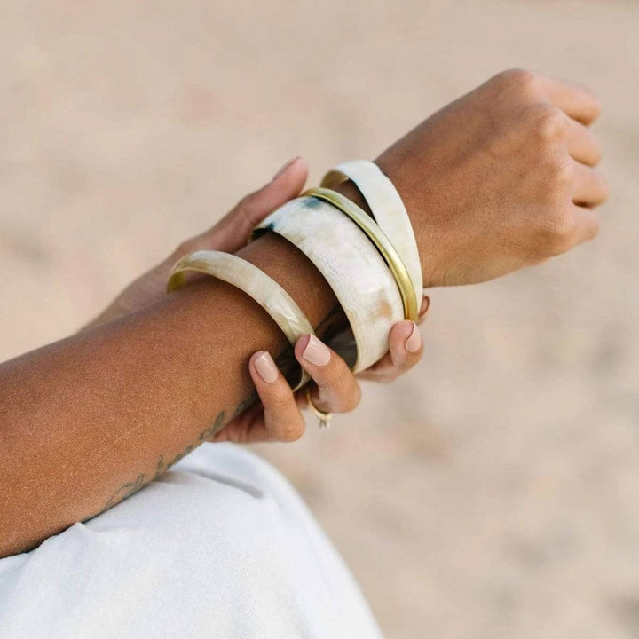 Bangle Set, Natural Horn with Gold