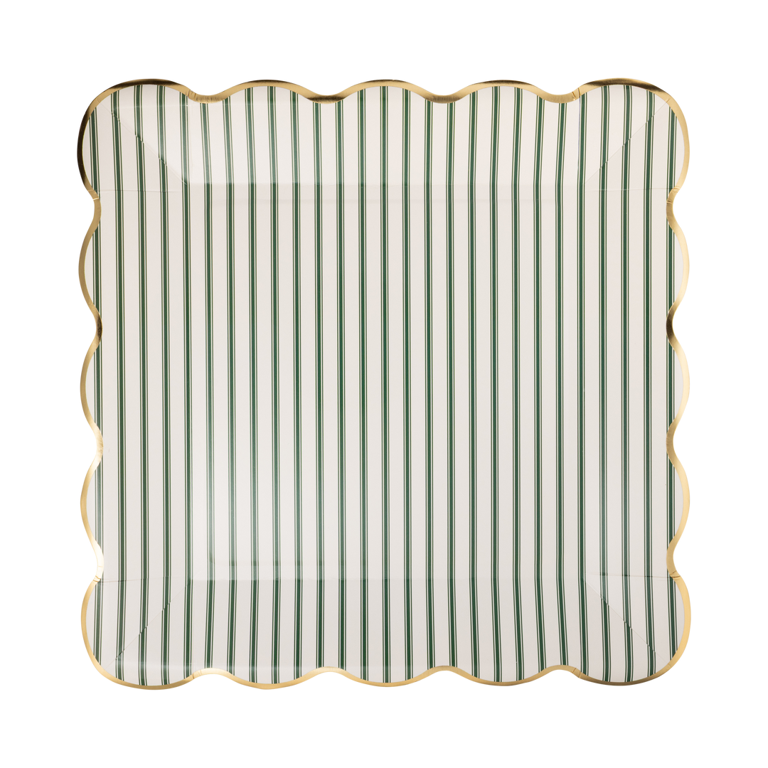 Green Stripe Paper Plates S/8