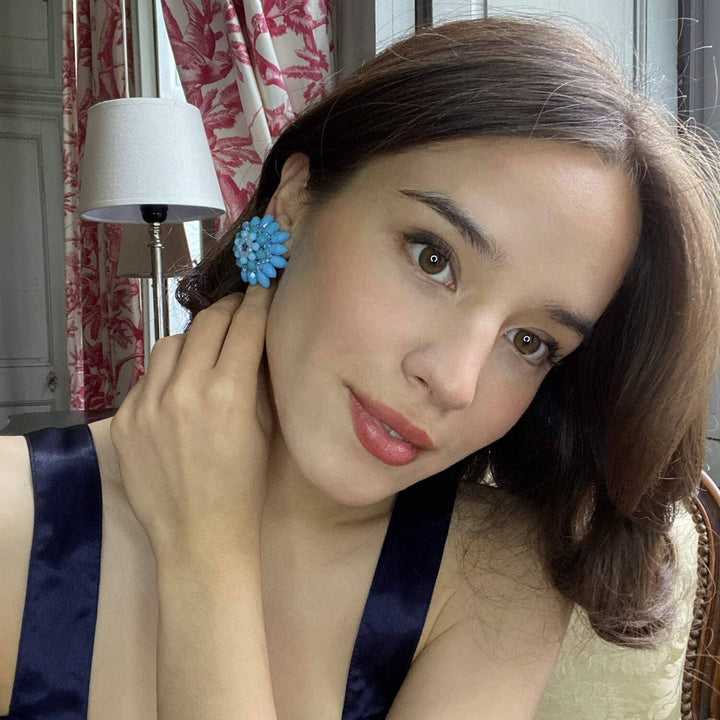 Turquoise Faceted Glass Bead Clip-on Earring