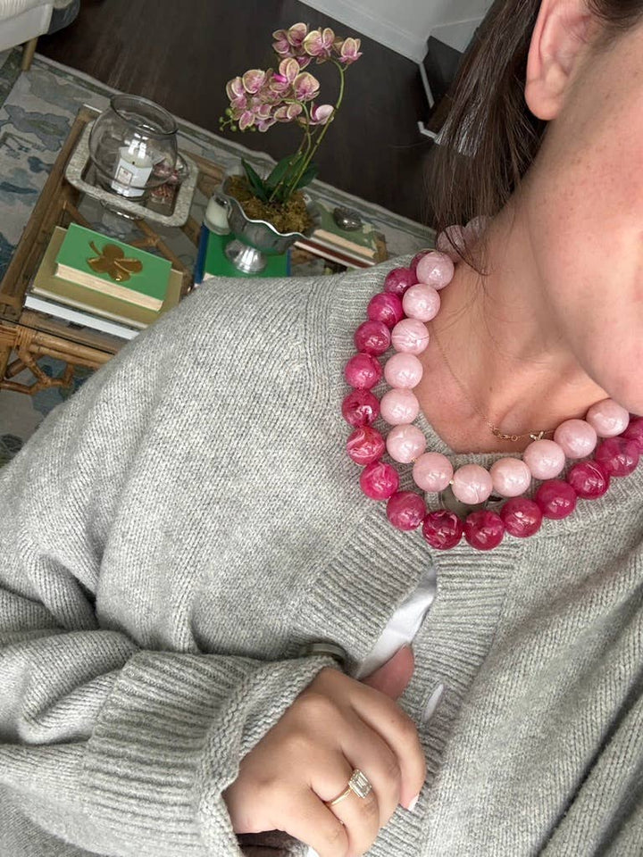 Chunky Beaded Necklace in Light Marble Pink | KMs Gems