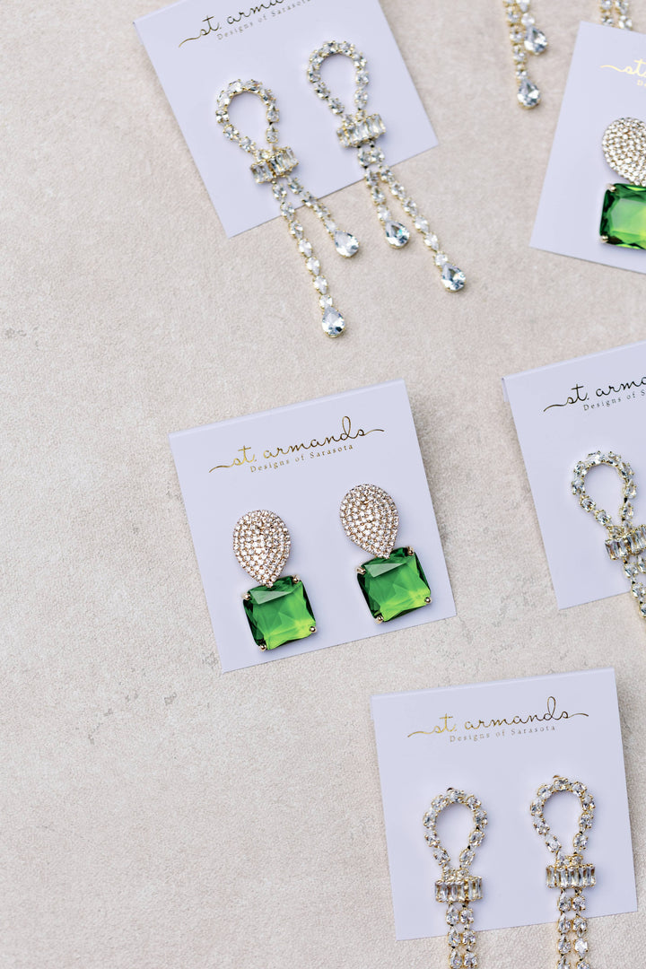 Pave Crystal Drop Earrings in Peridot