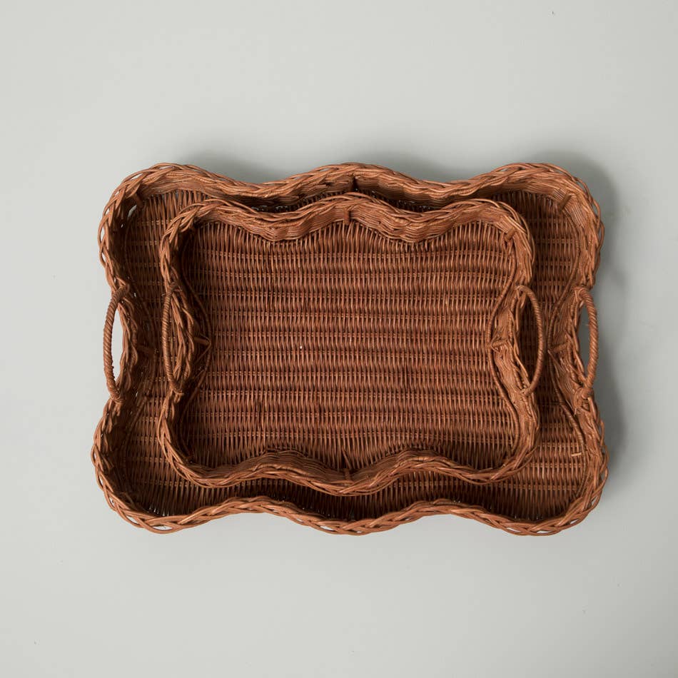 Rattan Scalloped Tray with Handles